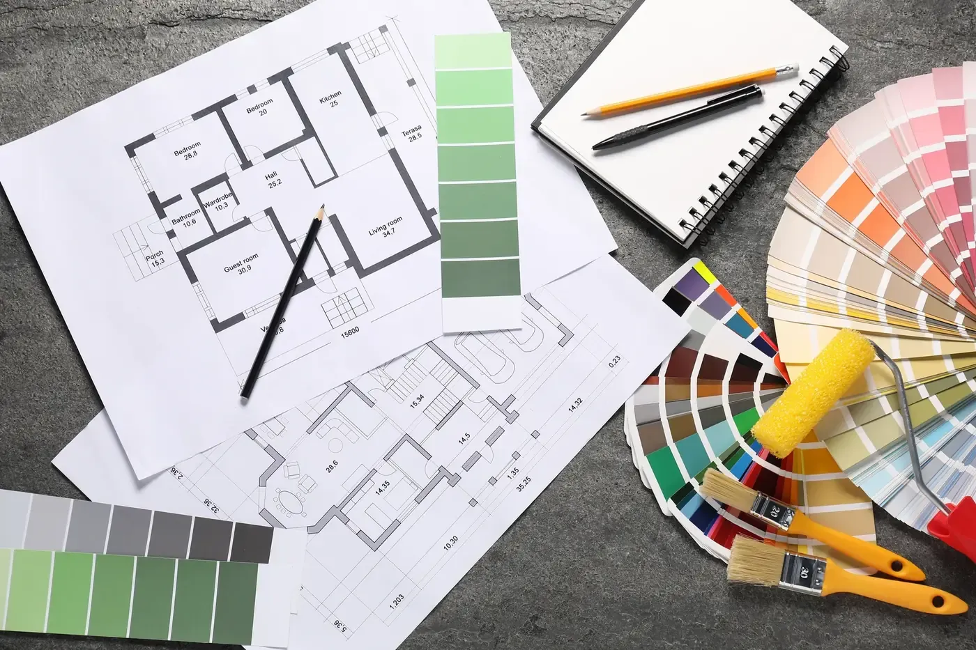 Paint colour samples compared during a Camden colour consultation