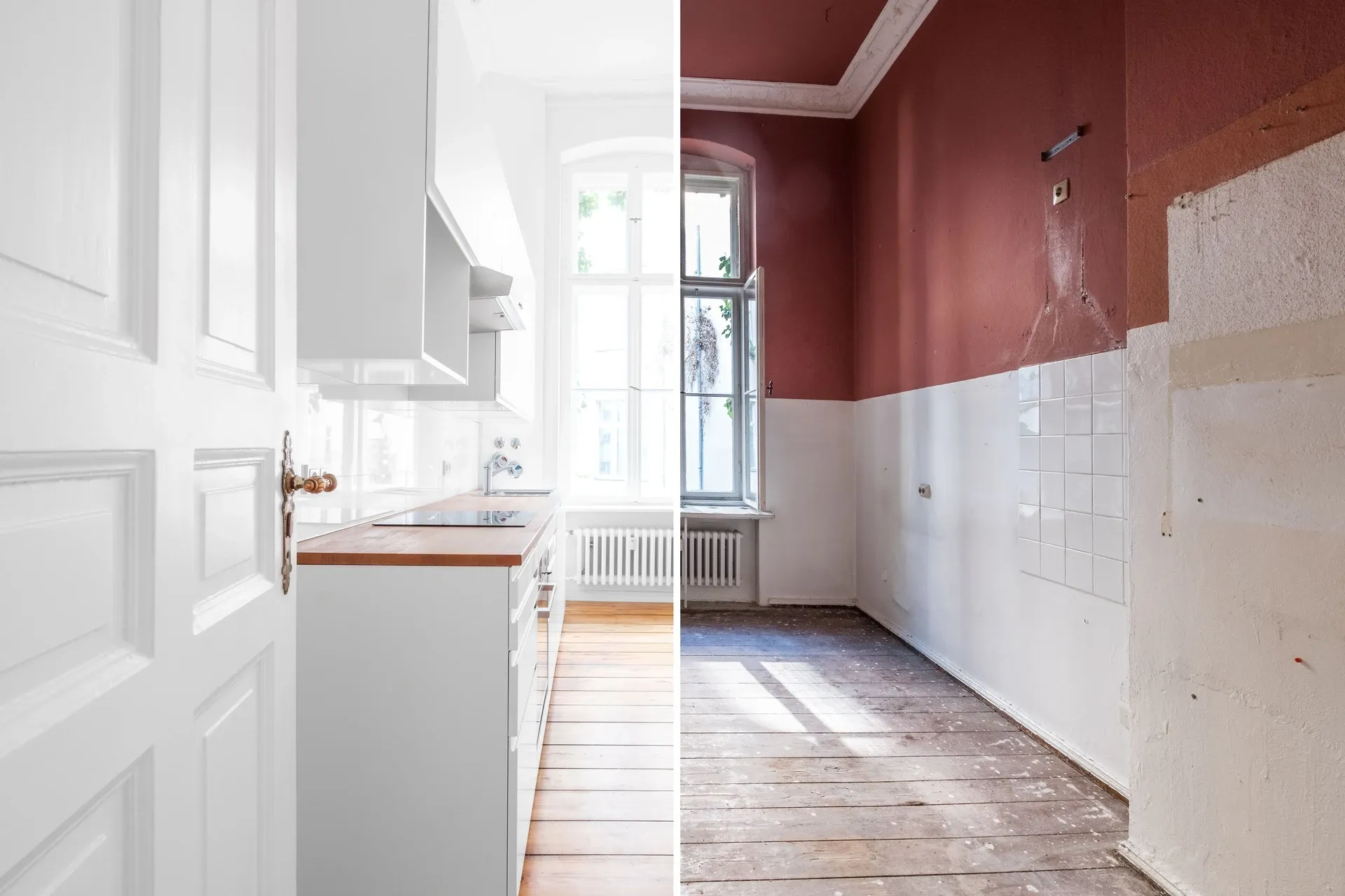 Before and after of a redecorated flat in Kentish Town, NW5