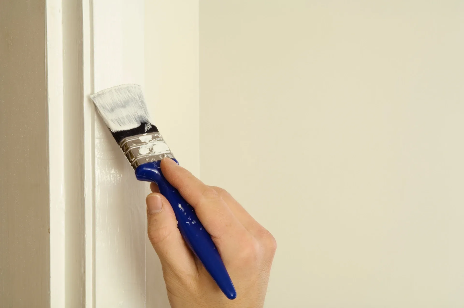 Sharp paint edge where wall meets white trim